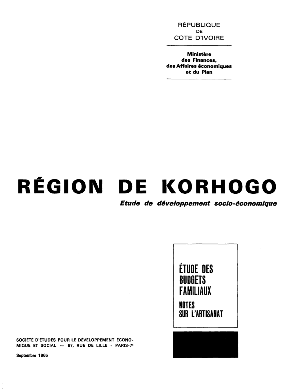 RÉGION DE KORHOGO Etude De Développement Socio-Économique