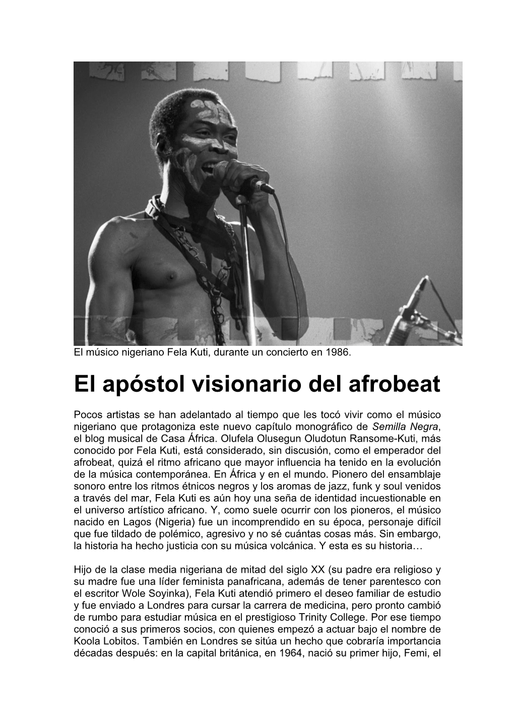 El Apóstol Visionario Del Afrobeat