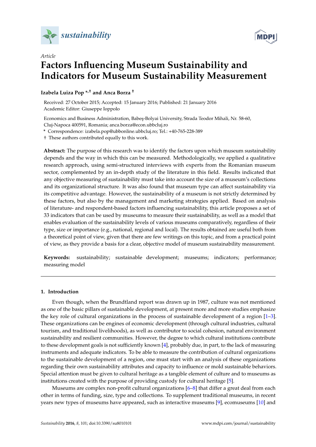 Factors Influencing Museum Sustainability and Indicators For