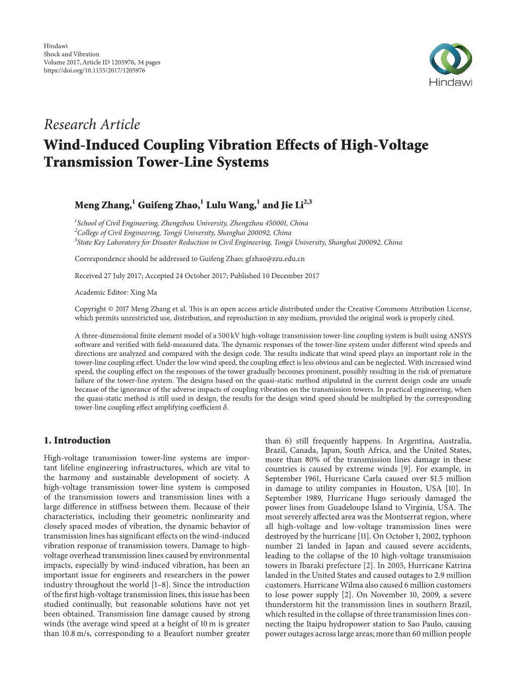 Wind-Induced Coupling Vibration Effects of High-Voltage Transmission Tower-Line Systems