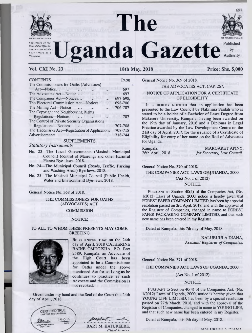 THE UGANDA GAZETTE [ 1 8T H M a Y