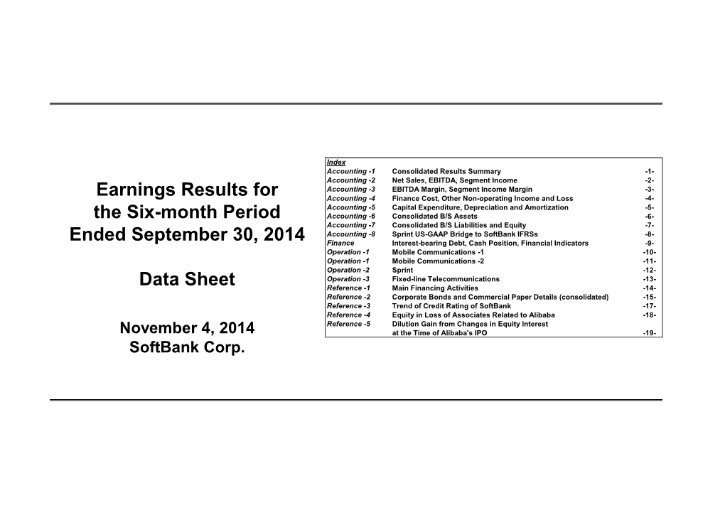 Earnings Results for the Six-Month Period Ended September 30, 2014