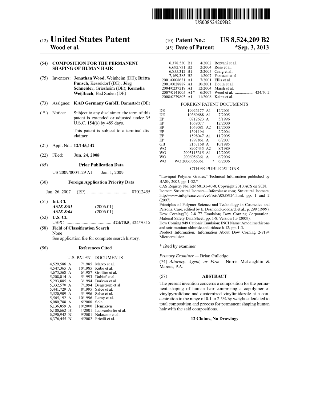 (12) United States Patent (10) Patent No.: US 8,524.209 B2 Wood Et Al