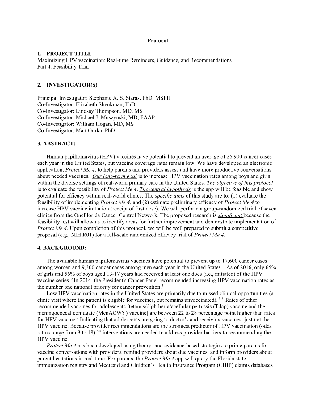 Protocol 1. PROJECT TITLE Maximizing HPV