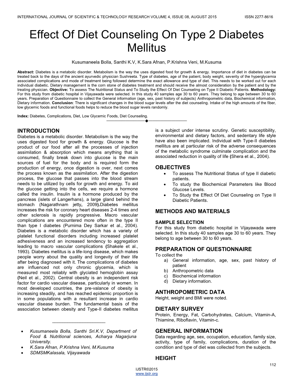 Effect of Diet Counseling on Type 2 Diabetes Mellitus