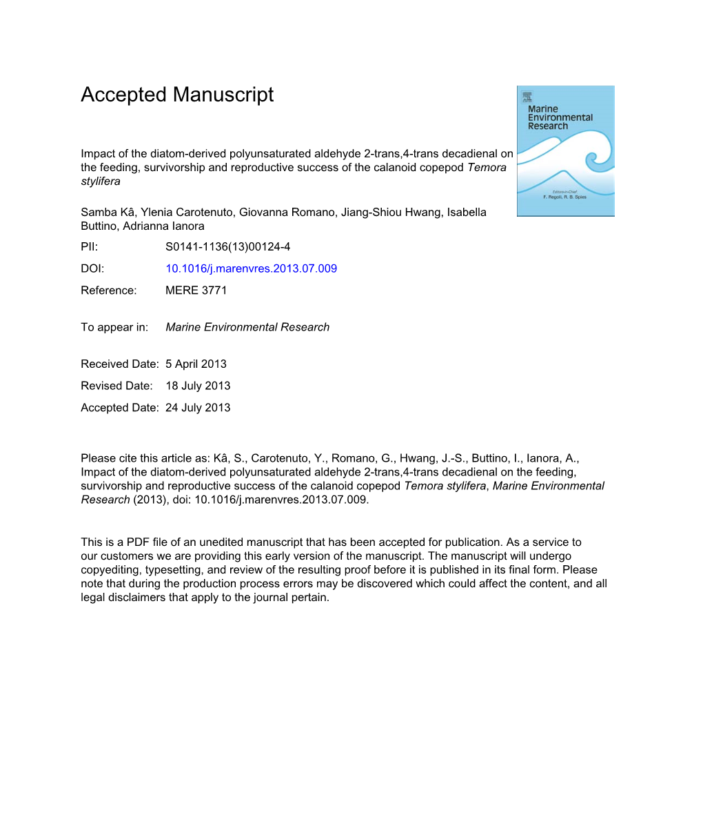 Impact of the Diatom-Derived Polyunsaturated Aldehyde 2-Trans,4