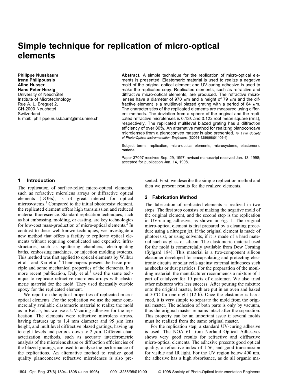 Simple Technique for Replication of Micro-Optical Elements