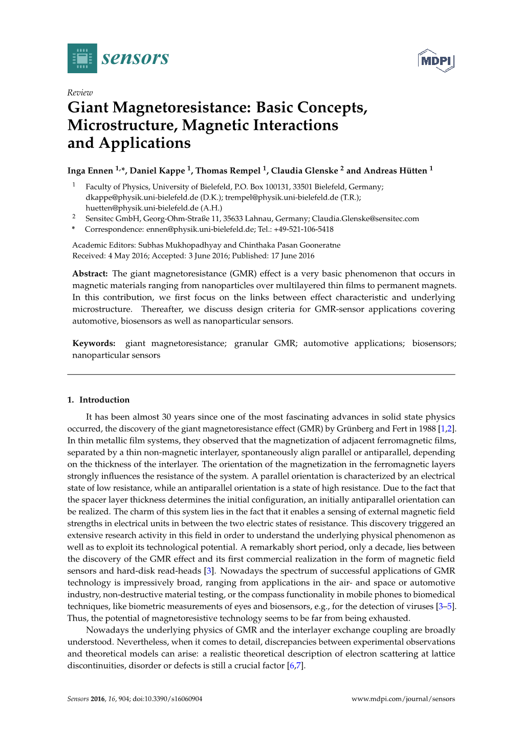 Giant Magnetoresistance: Basic Concepts, Microstructure, Magnetic Interactions and Applications