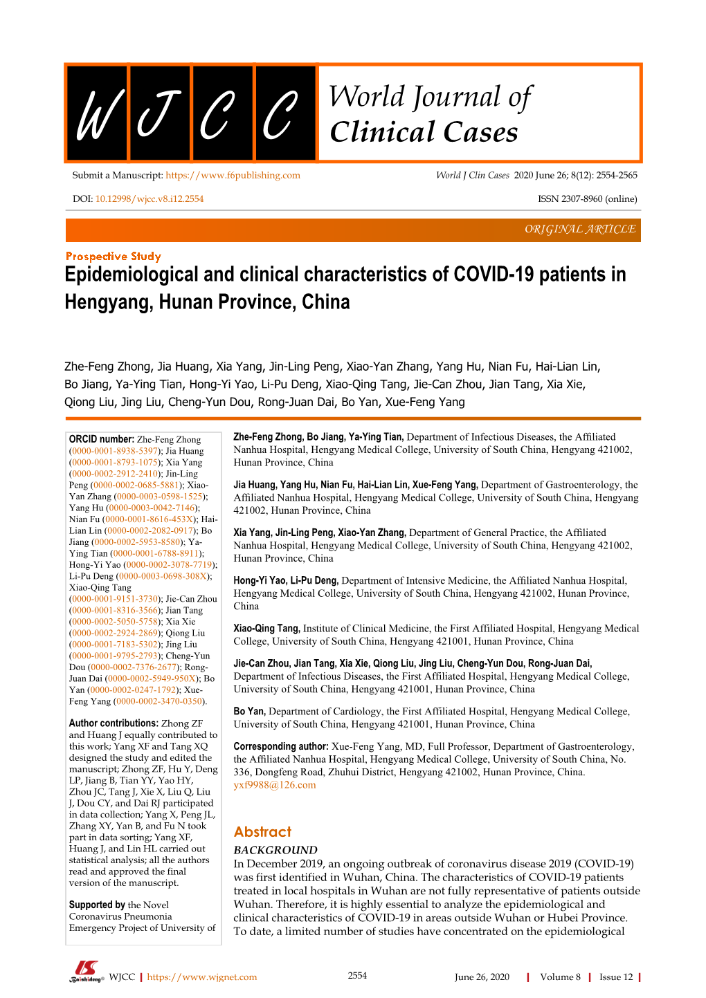 Epidemiological and Clinical Characteristics of COVID-19 Patients in Hengyang, Hunan Province, China