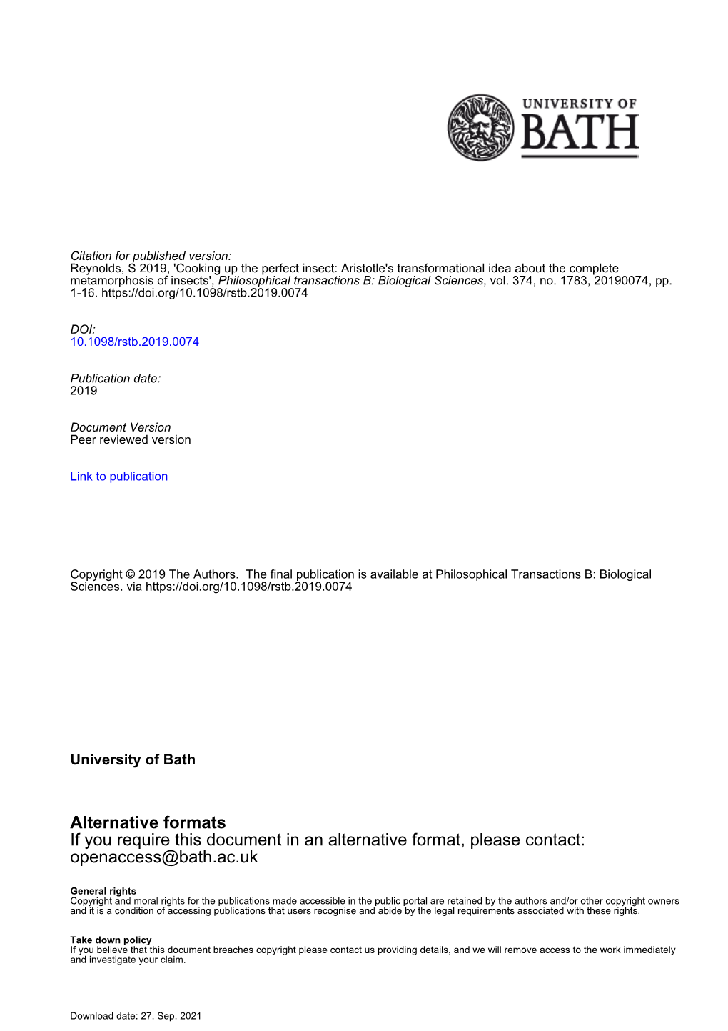 Alternative Formats If You Require This Document in an Alternative Format, Please Contact: Openaccess@Bath.Ac.Uk