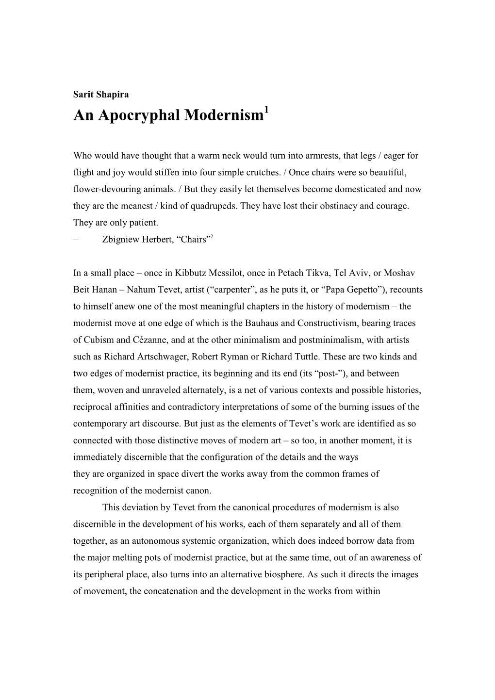 Sarit Shapira / an Apocryphal Modernism