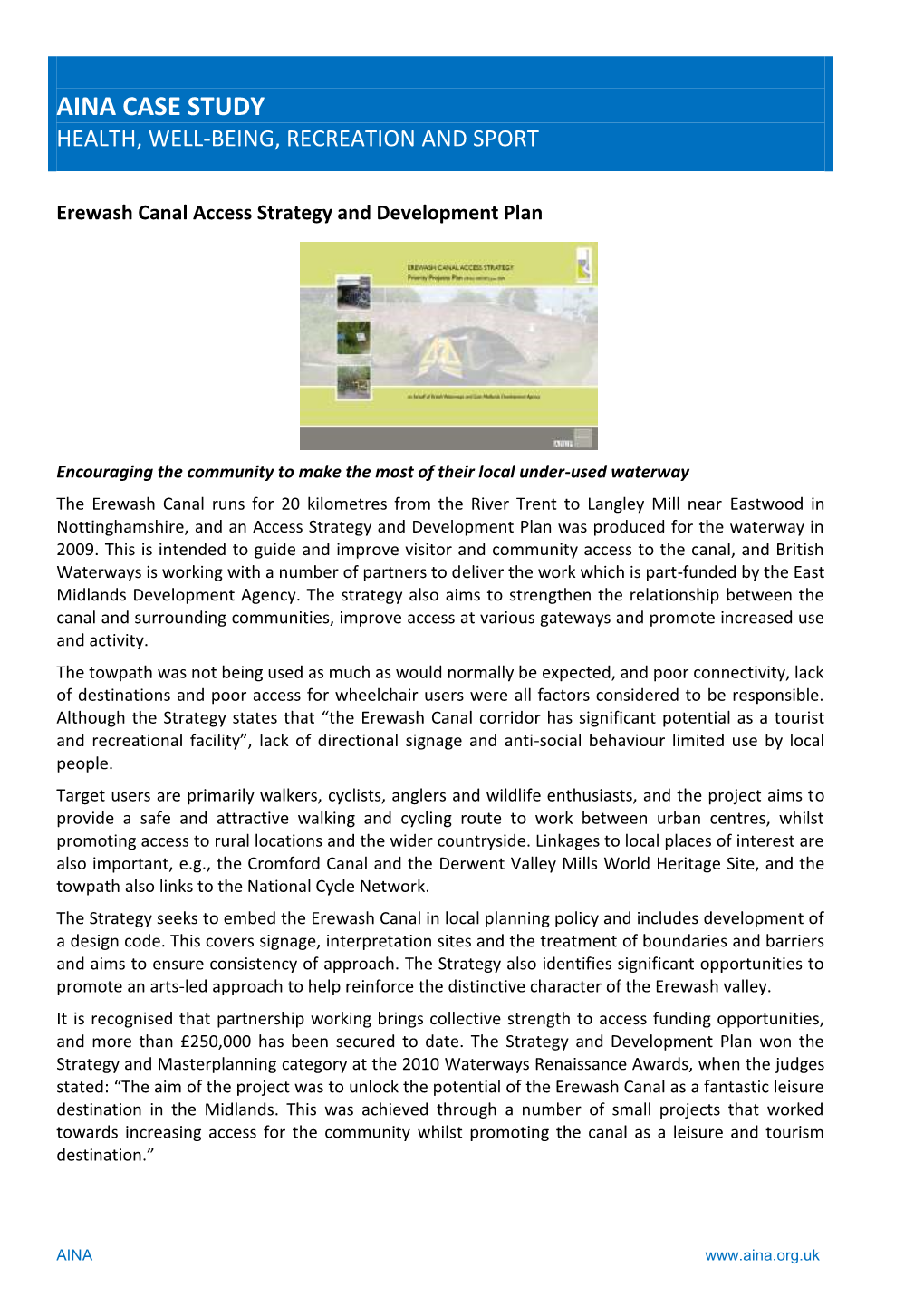 Erewash Canal Access Strategy and Development Plan