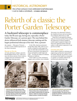 Rebirth of a Classic: the Porter Garden Telescope