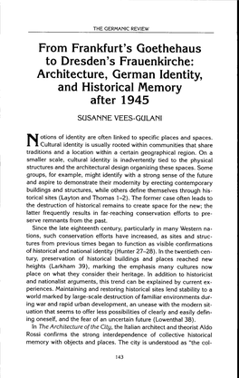 Architecture, German Identity, and Historical Memory After 1945