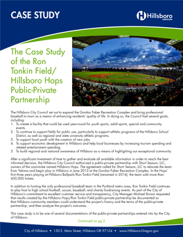 The Case Study of the Ron Tonkin Field/ Hillsboro Hops Public-Private Partnership