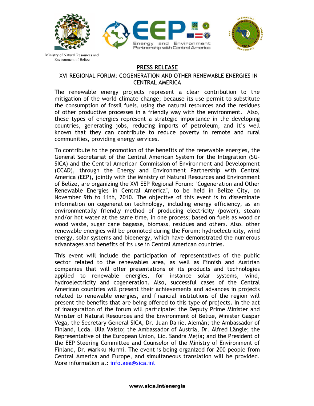 Press Release Xvi Regional Forum: Cogeneration And