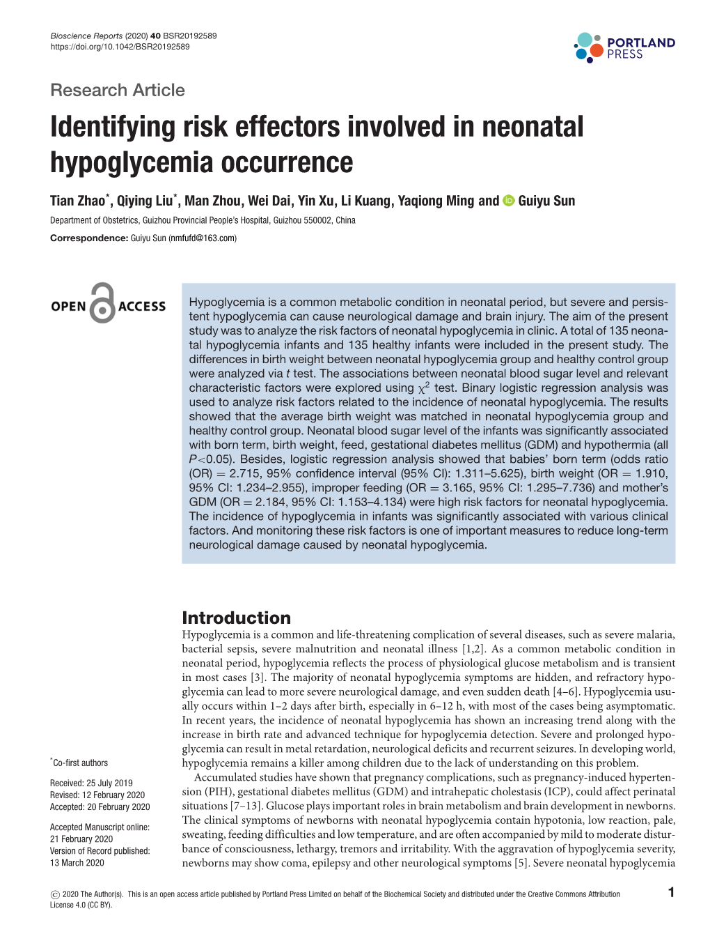 Identifying Risk Effectors Involved in Neonatal Hypoglycemia Occurrence