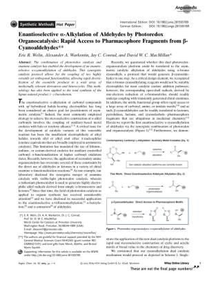 Enantioselective Alkylation of Aldehydes