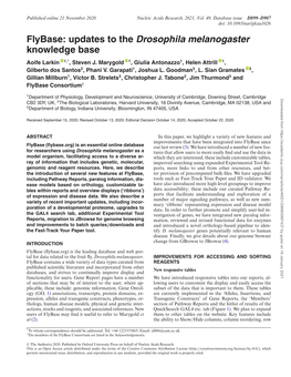 Flybase: Updates to the Drosophila Melanogaster Knowledge Base Aoife Larkin 1,*, Steven J