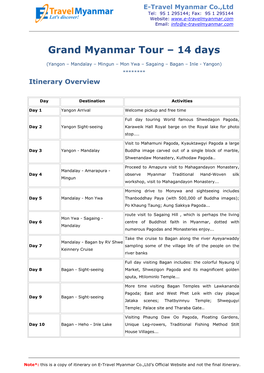 Grand Myanmar Tour – 14 Days