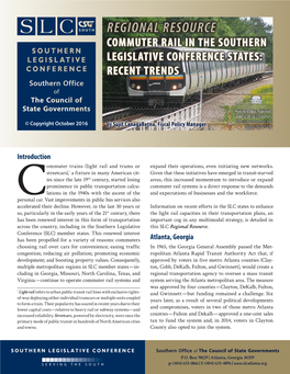 Regional Resource Commuter Rail in the Southern Southern Legislative Legislative Conference States: Conference Recent Trends