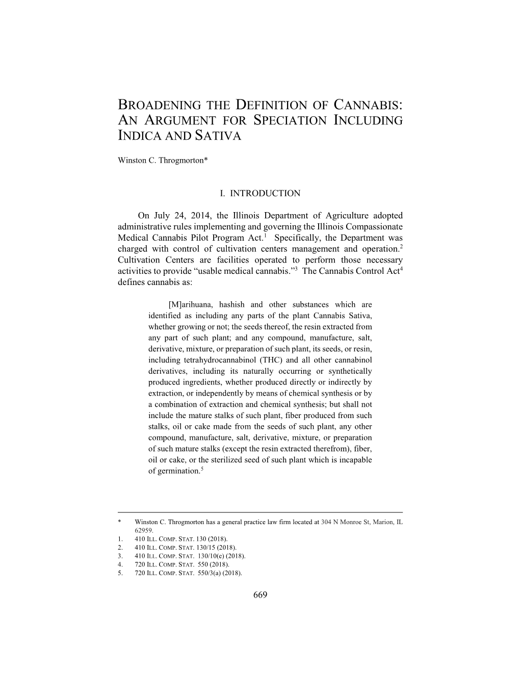 An Argument for Speciation Including Indica and Sativa