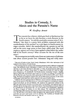 Alexis and the Parasite's Name Arnott, W Geoffrey Greek, Roman and Byzantine Studies; Summer 1968; 9, 2; Proquest Pg