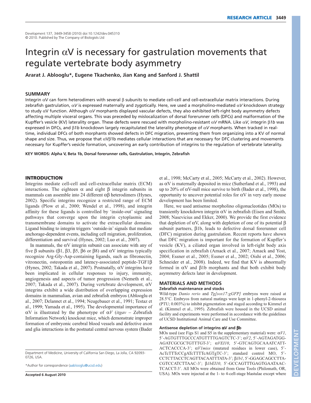 Integrin V Is Necessary for Gastrulation Movements That Regulate Vertebrate