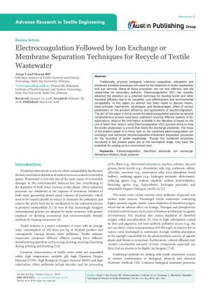 Electrocoagulation Followed by Ion Exchange Or Membrane Separation Techniques for Recycle of Textile Wastewater