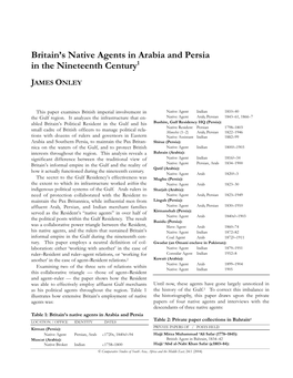 Britain's Native Agents in Arabia and Persia in the Nineteenth Century1