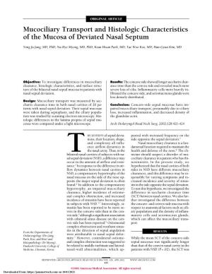 Mucociliary Transport and Histologic Characteristics of the Mucosa of Deviated Nasal Septum