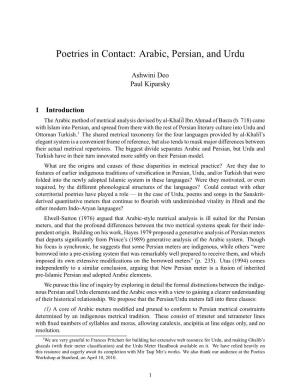 Poetries in Contact: Arabic, Persian, and Urdu