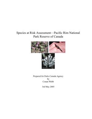 Species at Risk Assessment—Pacific Rim National Park Reserve Of