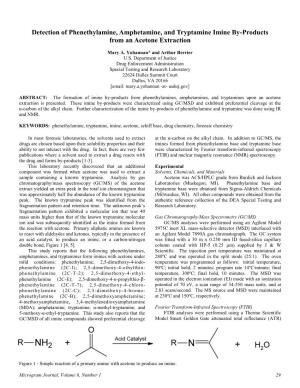 Detection of Phenethylamine, Amphetamine, and Tryptamine Imine By-Products from an Acetone Extraction