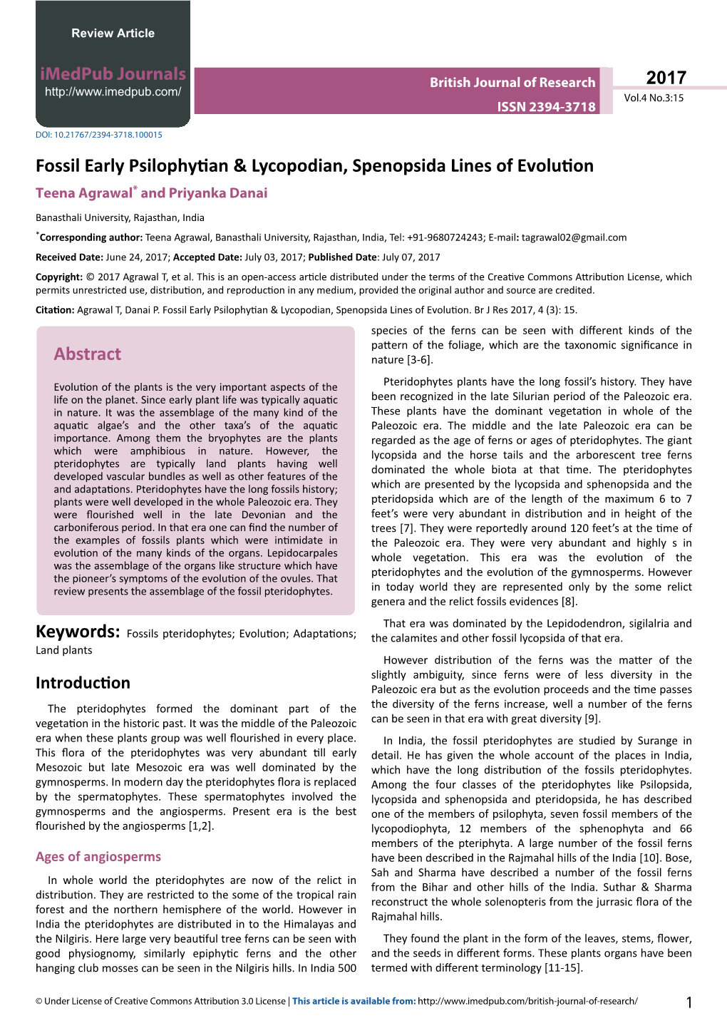 Fossil Early Psilophytian & Lycopodian, Spenopsida Lines of Evolution