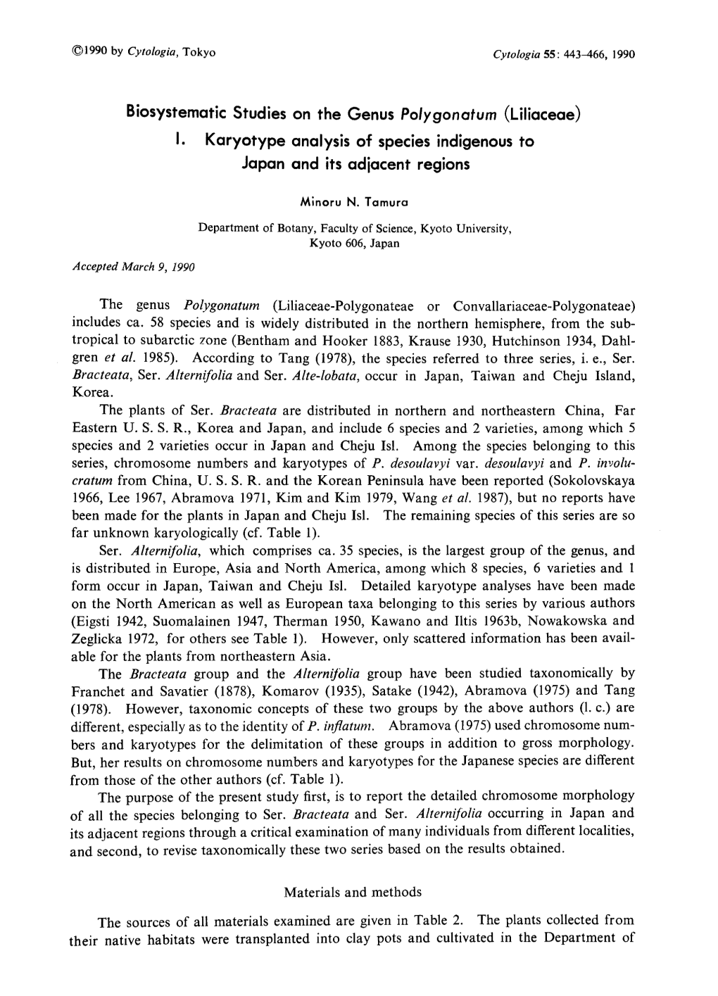 Biosystematic Studies on the Genus Polygonatum (Liliaceae) I