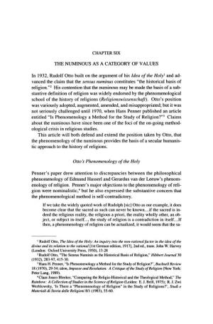 THE NUMINOUS AS a CATEGORY of VALUES in 1932, Rudolf Otto Built on the Argument of His Idea of the Holy1 and Ad