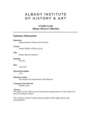 Albany Mayors Collection, 1706-1925, CW 554