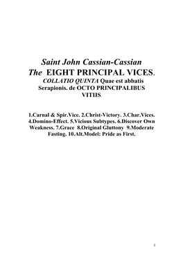 Saint John Cassian-Cassian on the EIGHT PRINCIPAL VICES -Philokalia