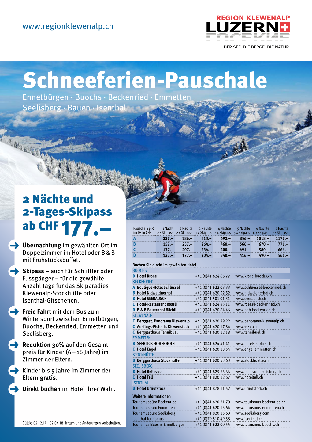 Schneeferien-Pauschale Ennetbürgen · Buochs · Beckenried · Emmetten Seelisberg · Bauen · Isenthal