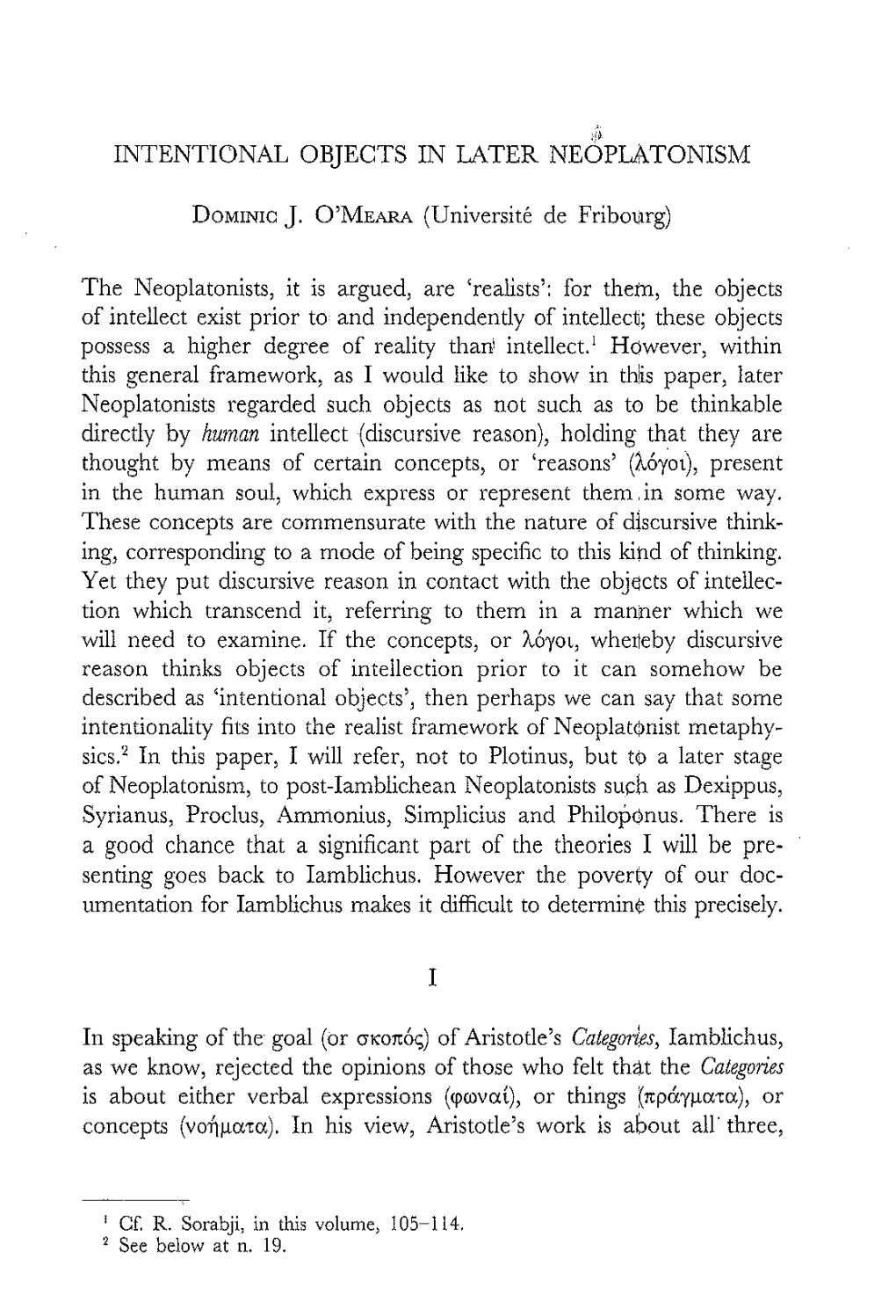 Intentignal Objects in Later Neoplatonism Dominic J. O