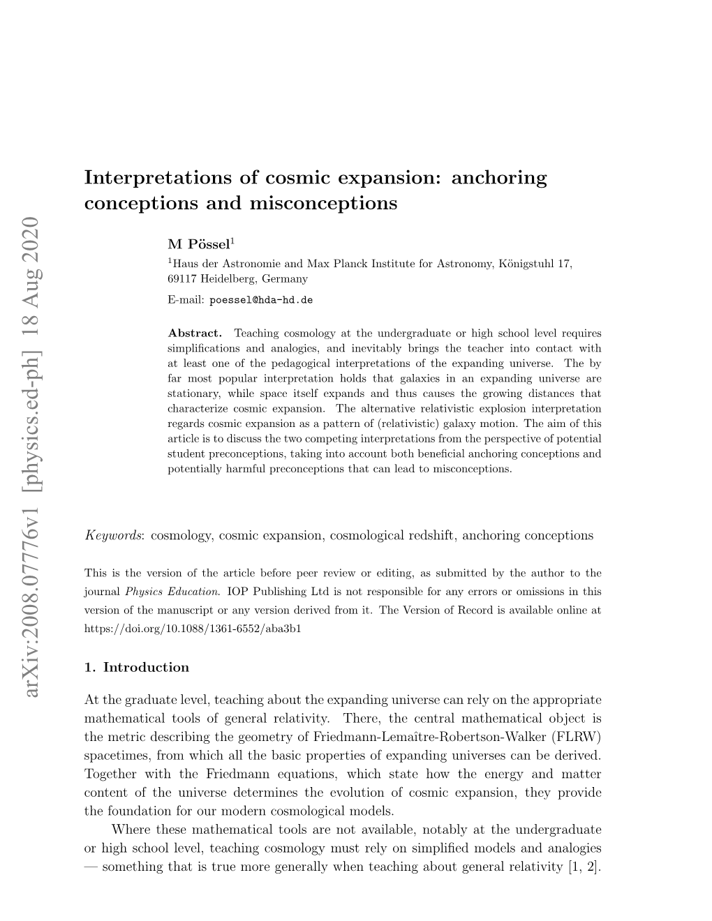 Interpretations of Cosmic Expansion: Anchoring Conceptions and Misconceptions