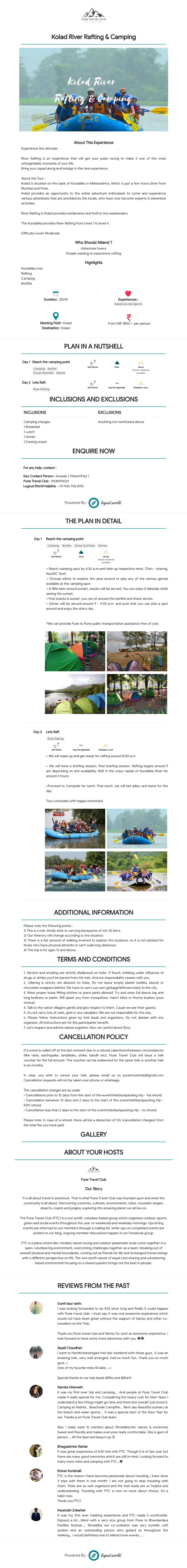 Kolad River Ra Ing & Camping PLAN in a NUTSHELL INCLUSIONS