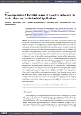 Microorganisms: a Potential Source of Bioactive Molecules for Antioxidants and Antimicrobial Applications