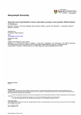 Apomixis and Hybridization Drives Reticulate Evolution and Phyletic Differentiation in Sorbus L.: Implications for Conservation