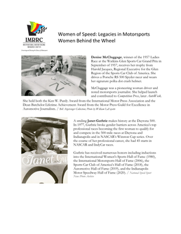 Legacies in Motorsports Women Behind the Wheel