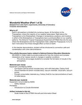 Wonderful Weather (Part 1 of 3): [Adapted from John Hart’S Experiments, University of Colorado.] a Teacher Demonstration