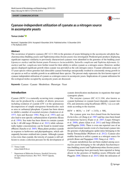 Cyanase-Independent Utilization of Cyanate As a Nitrogen Source in Ascomycete Yeasts