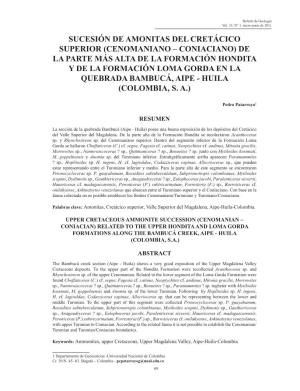 Sucesión De Amonitas Del Cretácico Superior (Cenomaniano – Coniaciano) De La Parte Más Alta De La Formación Hondita Y De L