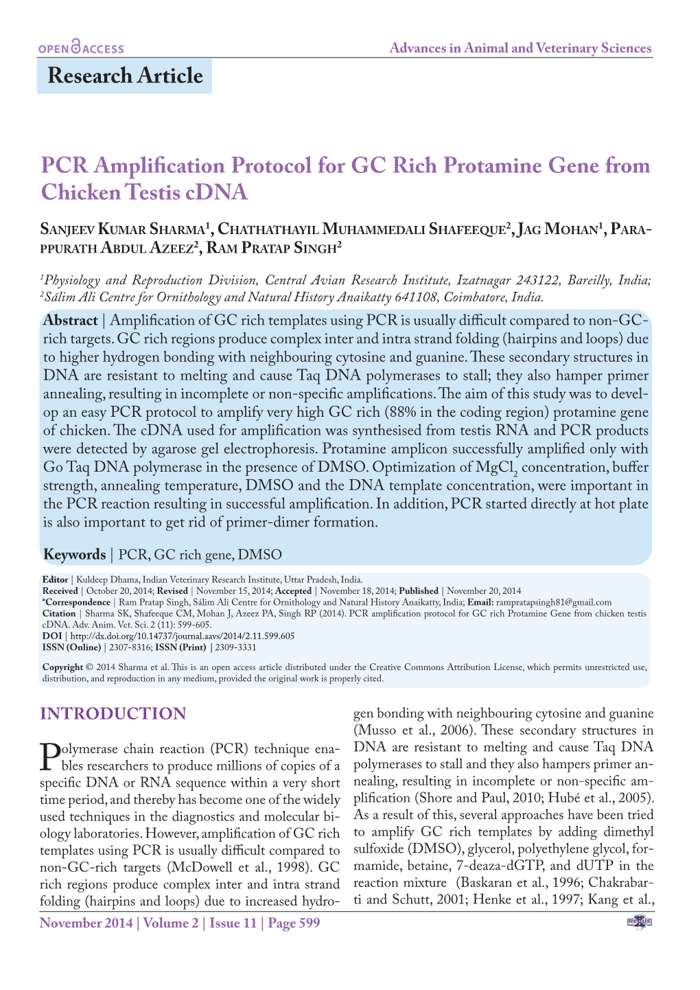Research Article PCR Amplification Protocol for GC Rich Protamine